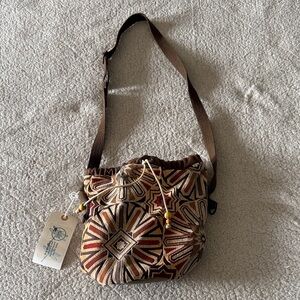 Handmade bohemian Geometric Patterned Crossbody Bag - Brown and Red